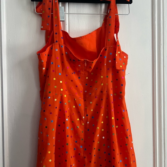 Never Fully Dressed Orange Foil Disco Polka Dot Mini Dress - Picture 8 of 8